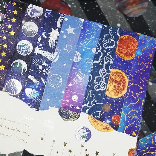 YUBBAEX Galaxy Washi Tape Set Starry Gold Silver Foil Decorative Tapes for Arts, DIY Crafts, Journals, Planners, Scrapbook, Wrapping (Universe 19 Rolls)