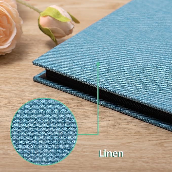 Large Photo Album Self Adhesive for 4x6 8x10 Magnetic Scrapbook Album DIY 60 Black Sticky Pages Linen Cover Photo Album(Sky Blue)