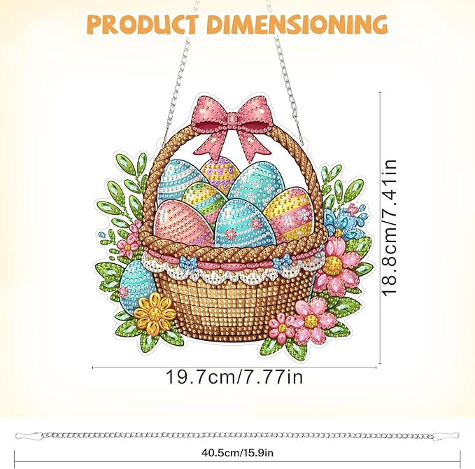 Bowetile Easter Diamond Art Hanging Kits for Adults, Diamond Art Suncatchers Easter Eggs Basket, 5D Special Shape Diamond Painting Pendant Window Ornament Gifts for Home Wall Door Decor