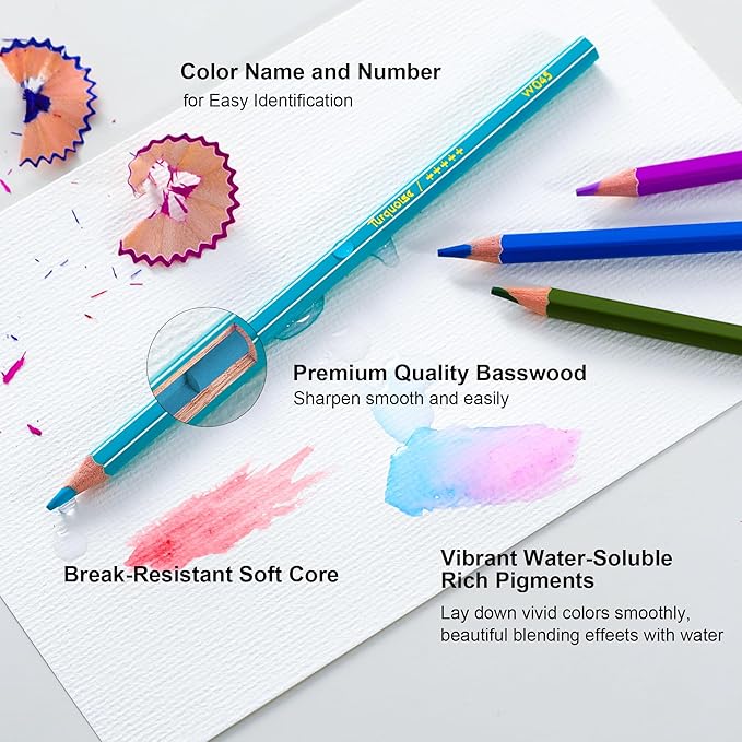 KALOUR 72-Color Professional Watercolor Pencils Set with Brush and Water Brush Pen, Hexagonal Shape, Blendable Wet or Dry, Water-Soluble Colored Pencils for Artists and Beginners