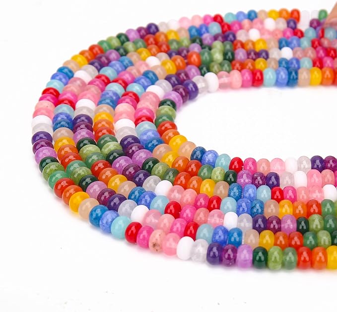 2 Strands (150PCs) Mix Color Jade Rondelle Beads, 5 * 8mm Gemstone Loose Spacer Abacus Disk Beads for DIY Bracelet Necklace Earrings Jewelry Making, Craft Supplies Beading Kit