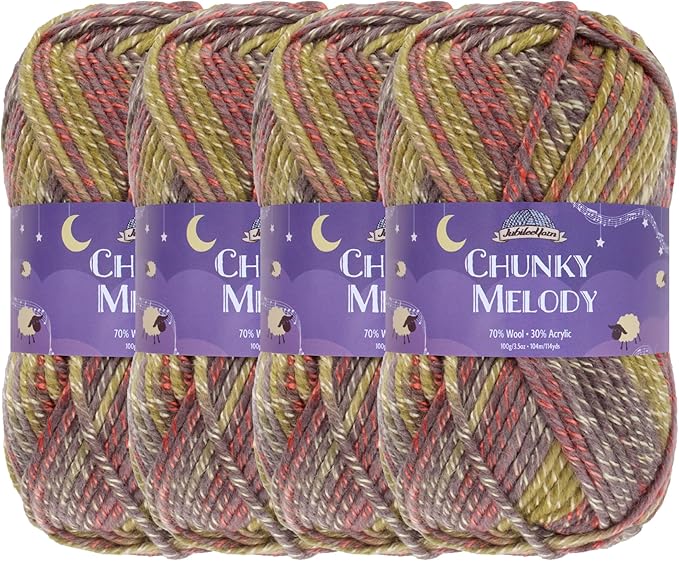 JubileeYarn Chunky Melody Yarn - 100g/Skein Bulky Wool Blend - Splitpea Carrot - 4 Skeins