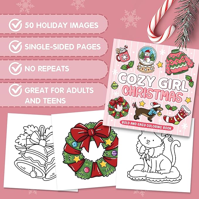 Brightenkidz Cozy Girl Christmas Coloring Book - Cute & Simple Adult Coloring Book with Bold and Easy Designs, Relaxation Hygge Winter Style - Cozy Christmas Holiday Gifts for Teens