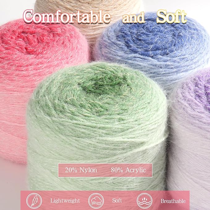Katech Ombre Yarn for Crocheting-Large Skein of Gradient Yarn Cake-2 Pack of 200g/7.05 oz-80% Acrylic,20% Nylon- #4 Medium-Perfect for Star Blankets, Scarves, Shawls and Garments (C)