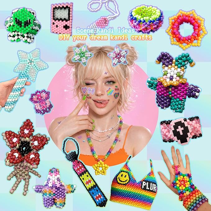 5 Boxes Bracelet Making Kit Pony Beads, 96 Colors 6x9mm 3500Pcs Kandi Rave Beads for Bracelets Friendship Plastic Bead with 800Pcs Letter Bead Arts and Crafts for Kids Adults Keychain Jewelry Making