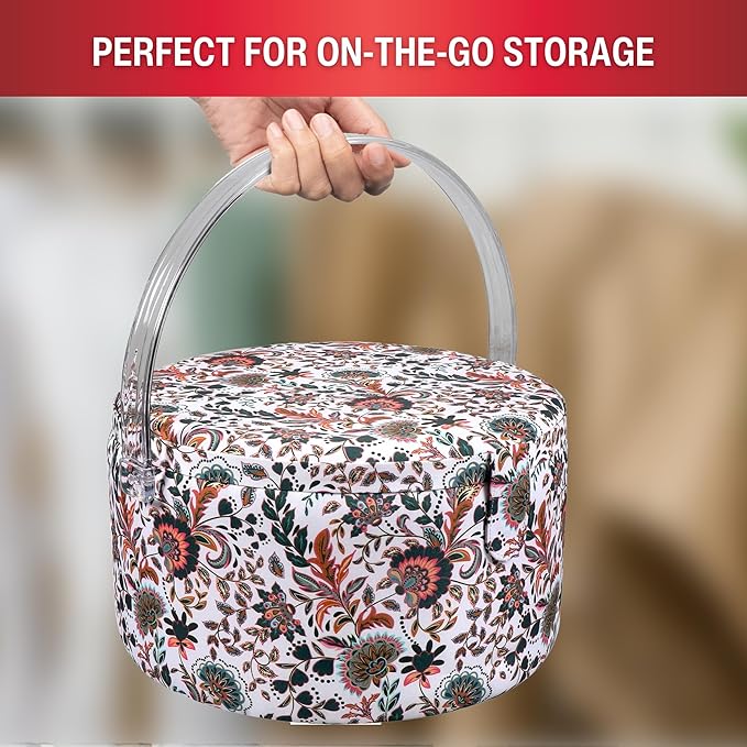 SINGER Premium Round Large Sewing Basket with Matching Zipper Pouch | 30% More Storage Volume (Floral Paisley Print)
