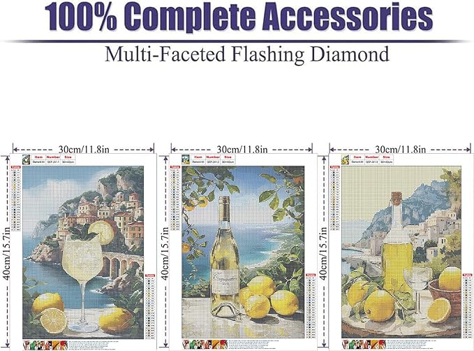 EIBEILI Diamond Art Kits for Adults, 3-Pack Limoncello Diamond Painting Kits for Beginner Round 5D Full Drill Diamond Dots Crafts for Home Wall Decor Gifts 12x16 Inch