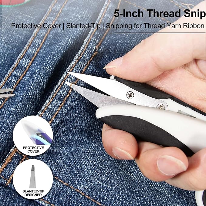 Premium Sewing Scissors Bundle, 8" Heavy Duty Fabric, 5" Embroidery, 4" Small Detail Scissors, 5" Thread Snips, Tailoring, Dressmaking, Quilting, Arts&Craft Supplies, White