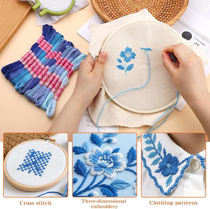 Embroidery Floss,12 Skeins Blue Embroidery Thread,Friendship Bracelet String for DIY Making,Embroidery Crafts