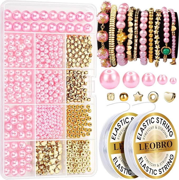 leobro pearl beads for bracelets, pink beads for jewelry making, friendship bracelet kit, crafts & diy jewelry bracelet making kit
