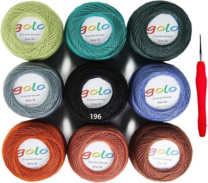 golo Crochet Thread Size 30 Embroidery Thread 10gx9 Crochet Yarn for Hand Knitting 30-9-02