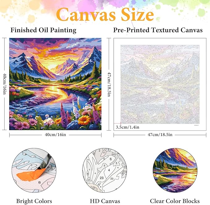 Paint by Numbers Kit for Adults Beginner Snow Mountain, Adult Paint by Number Kits on Canvas, Natural Landscapes DIY Acrylic Oil Painting by Numbers for Adults, Perfect for Home Wall Decor 16X16 Inch