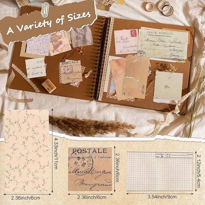 360 Pcs Vintage Scrapbook Paper, Journaling Supplies Kit, Delicate Decorative Paper with Floral Stickers & Multi-Size Scrapbook Paper for Junk Journal, DIY Collage Art, Vintage Crafts