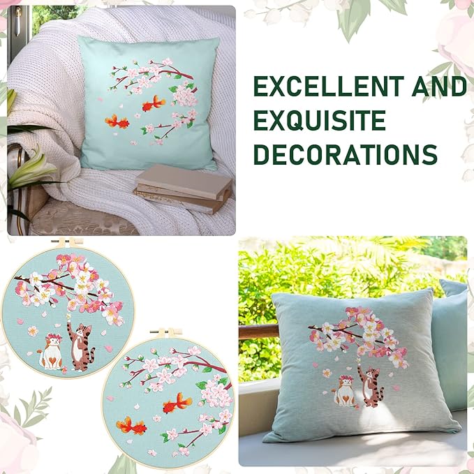 Yinder 5 Sets Floral Embroidery Kit for Beginners Adults Flower Embroidery Starter Cross Stitch Kits with Flower Stamped Patterns and Instructions Include Hoop Threads Needles Fabric for Art Starter