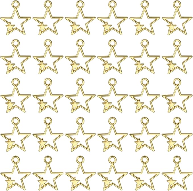 uxcell 100Pcs Alloy Open Bezel Pendants, Star Open Back Hollow Frame Pendant Geometric for Resin Jewelry Making Earrings Necklace Bracelet DIY, Gold