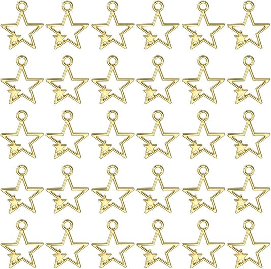 uxcell 100Pcs Alloy Open Bezel Pendants, Star Open Back Hollow Frame Pendant Geometric for Resin Jewelry Making Earrings Necklace Bracelet DIY, Gold