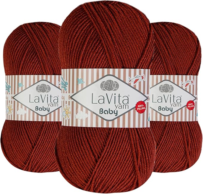 LaVita Baby Premium Anti-Pill Acrylic Yarn - 820 Yards, 3 x 3.5 oz - Warm, Airy Fiber with Silky Texture - Oeko-TEX Certified, Durable, Lightweight, Long-Lasting, Solid Pastel Colors - 3 Skeins Pack