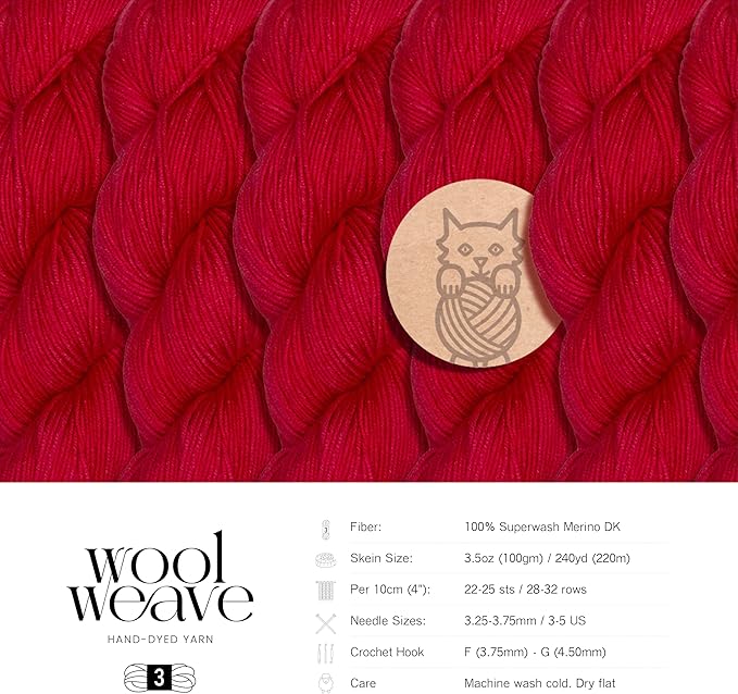 Superwash Merino Wool Yarn for Knitting & Crocheting - Premium Hand Dyed Yarns, 100gr, 240 Yards Dk Weight - Luxurious, Soft & Durable Red Wool Yarn