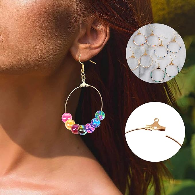 Earring Making Kit with 940 PCS Beading Hoop Earring Finding Component Accessories Hooks Jump Rings Loop Earring Backs Beads and Charms for Jewelry Making Earring DIY Craft