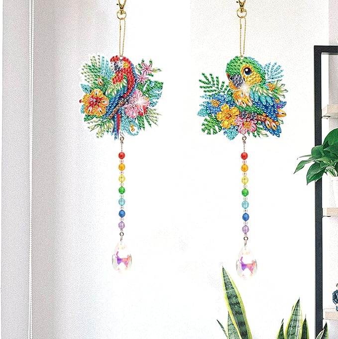 TDFERAN Diamond Pinting During Parrot Diamant Art Hanging Sign Onament Pendants Wind Chimes Wall Hanging in Living Room Dorridor Diamond Sunshine Catcher for Wall Home Decor