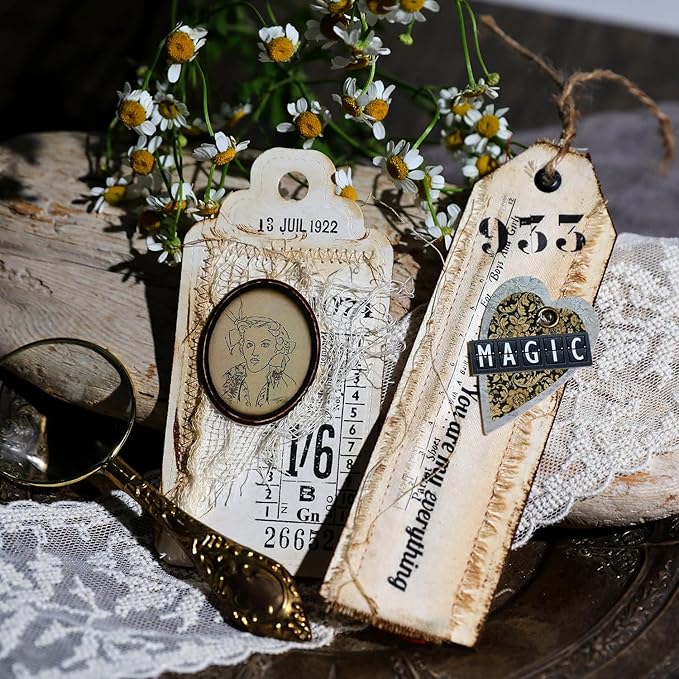 CATaireen Vintage Junk Journal Items Kit Pre Cut Paper Cards Cutout Cardstock Art Aesthetic Decor Hollow Out Craft Elements Small Embellishments Supplies for Adults Scrapbook Pack (Typewriter)