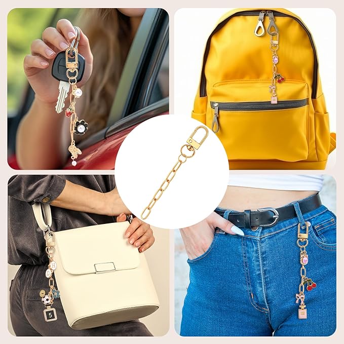 Hzopcw 6pcs Keychain Making Kit, Gold Key Ring Swivel Snap Hook Chains, Alloy Extender Keychain Bag Charm Kits for DIY Crafts Jewelry Making Handbag Purses- A Style
