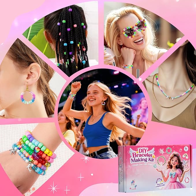 Taybonds DIY Bracelet Making Kit for Beginners, Jewelry Making Ket with Polymer Clay Charms, Alphabet Beads, Pony, Pearl and Clay Beads, Unicorn Mermaid Panda Charms for Gifts Party