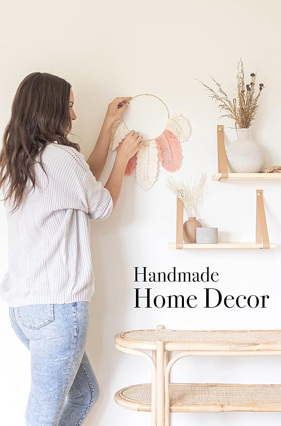DIY Macrame Kit, Feather Dream Catcher Wall Hanging Kits for Teens & Adult Beginners, Craft Supplies for Boho Art Project-Macrame Cord, Gold Hoop, Accessories & Instructions (Salmon)
