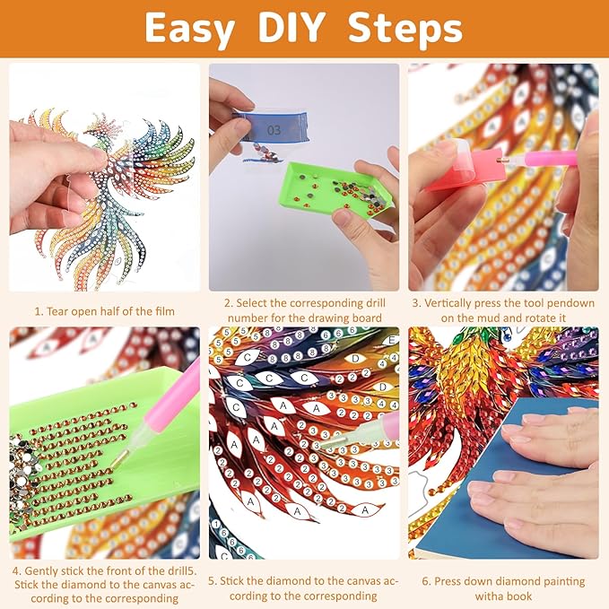 Genius maker Phoenix Diamond Art Hanging Kits for Adults, Diamond Painting Pendant Kits, DIY Acrylic 5D Special Shaped Crystal Diamonds Gem Art Painting Ornament for Home Wall Decor Gift 8x8 Inch