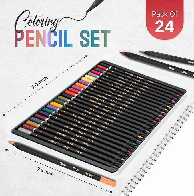 Black Widow Coloring Pencils for Adults – 24 Wax Soft Core Colored Pencils for Adult Coloring Books – Vibrant Color Pencil Set (Cobra Set)