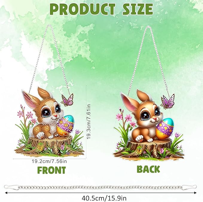 DOMROM Rabbit Diamond Art Hanging Kit for Adults, Easter Special Shaped Crystal Diamond Painting Rabbit Pendant, DIY Diamond Art Suncatcher Animal for Home Garden Wall Decor Gift