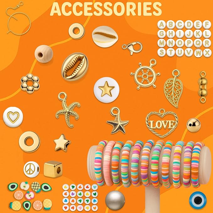 23000+ Clay Beads Bracelet Making Kit for Girls-120 Colors 6 boxes, Polymer Heishi Beads for Jewelry Making Kit, Charms for Bracelets,Bead Board Arts and Crafts Gifts for kids Fun Crafts for adults