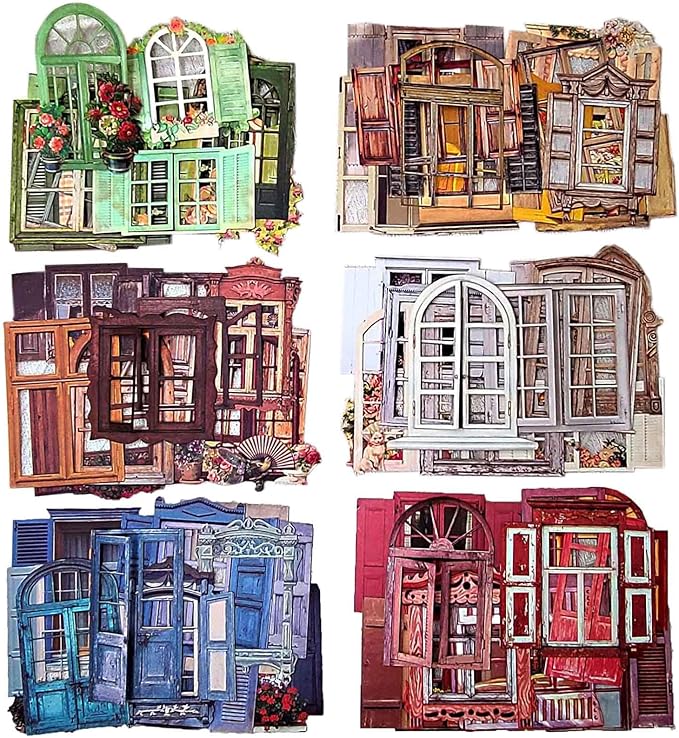 60pcs Textured Cardstock Hollowed Window Frame Stickers for Junk Journals Vintage Cutouts Scrapbook Stickers for Scrapbooking Supplies Clearance Pre-cuts for Journaling Collage Kit Pop-up