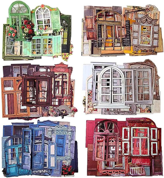 60pcs Textured Cardstock Hollowed Window Frame Stickers for Junk Journals Vintage Cutouts Scrapbook Stickers for Scrapbooking Supplies Clearance Pre-cuts for Journaling Collage Kit Pop-up