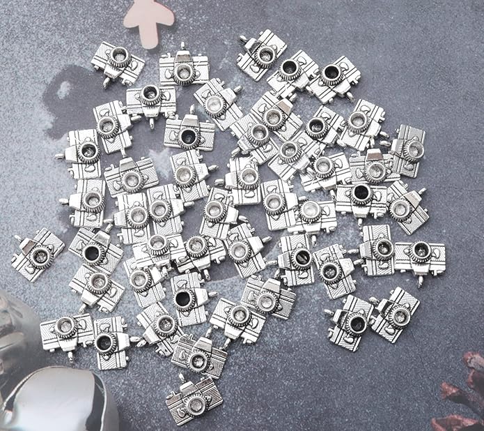 50 Pcs Camera Charms Silver Gold Mini Cute Metal Beading Jewelry Making Kit for DIY Crafting Christmas Gift Idea Necklace Bracelet Earring Keychain Making Supplies Accessories (Silver-1)