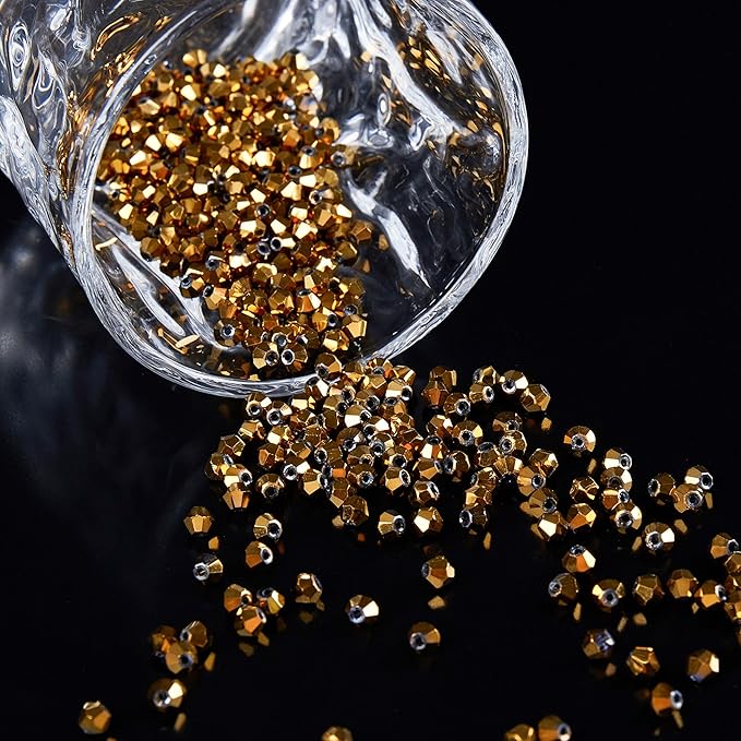 laopottbeads 1100pcs 4mm bicone crystal glass beads for jewelry making, sparkling mini beads for suncatchers, diy bracelets & craft projects (coffee gold)