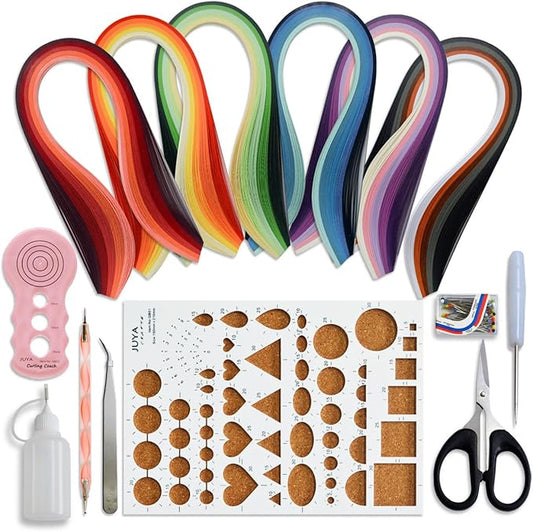 JUYA Paper Quilling Kits with 30 Colors 600 Strips and 8 Tools (Paper Width:5mm, Pink Tools)