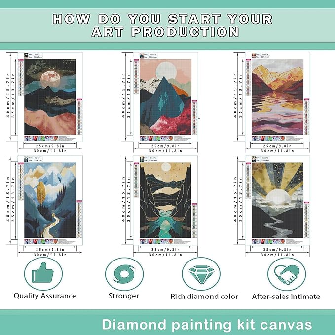 DOTZSO Diamond Art Kits for Adults 6 PCS DIY Full Diamond Art kit with Crystal Cross Stitch Picture Art and Craft for Adult Beginners 12x16 Inches (Landscape)