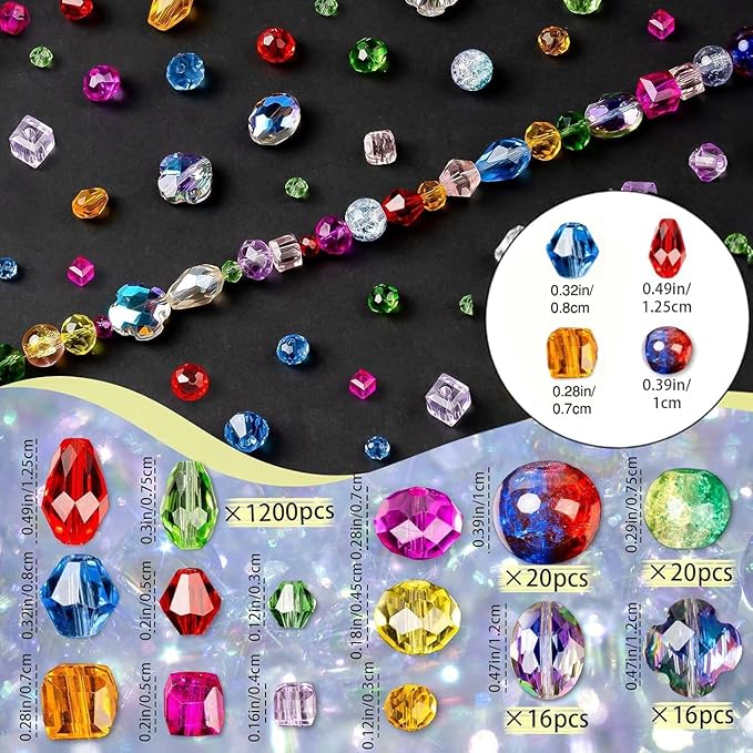 1272pcs glass beads for jewelry making - colorful rainbow craft crystal beads with loose beads sparkly beads hole drilled diy for bracelets craft earrings making
