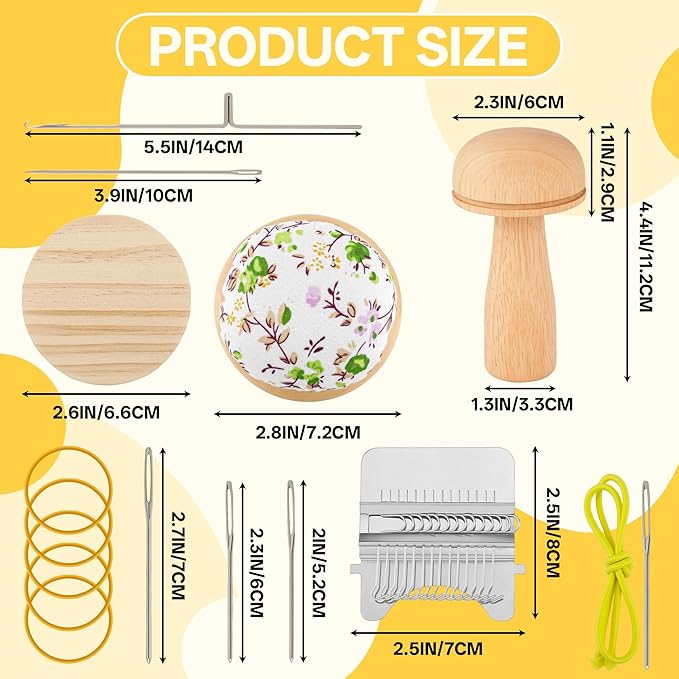 PHOXPH Mini Darning Loom Kit, Mushroom Knit Patch Kit, PatchMaker Mending Tool with 50 Colors Yarn, 14 Hooks, Weaving Loom for Socks, Jeans & Sweaters, Clothes Repair, Fixing Kit for Beginners