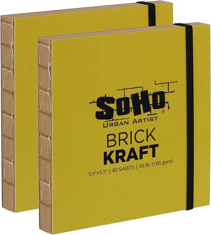 SoHo Urban Artist Brick Sketchbook Journals for Sketching, Drawing, Colored Pencils, Graphite, and More - Kraft 5.5"x5.5" (100 GSM, 80 Sheets) - 2 Pack