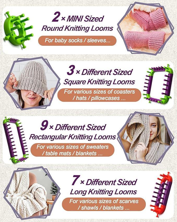 UCDRMA Adjustable Loom Knitting Kit, Up to 21 Different Sizes and Shapes Knitting Loom for Blankets/Scarves/Hats, Infinity Loom Crochet with 12 Yarn & Instructions, Flexible Yarn Loom for Beginners