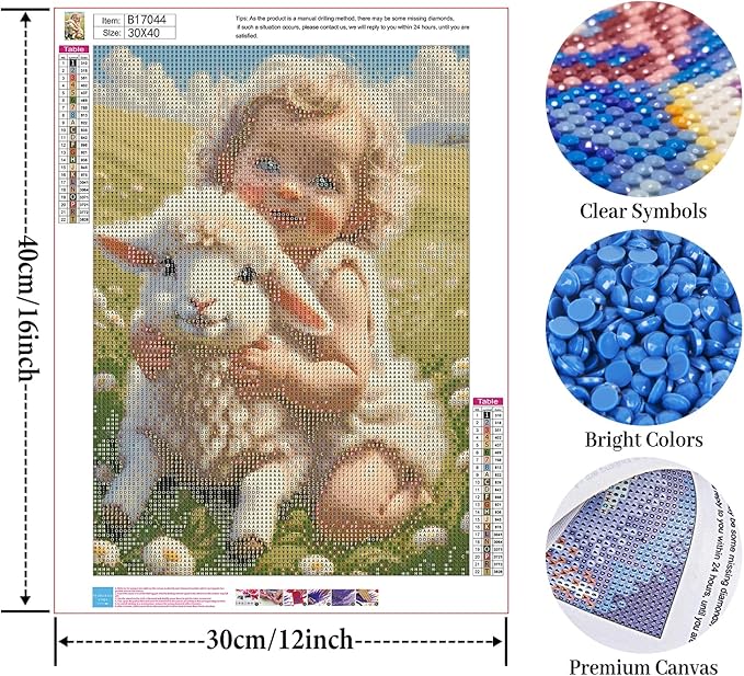 Fountor Sheep Diamond Art Kits for Adults, Cute Girl Diamond Painting Kits for Adults Beginners, DIY 5D Animal Diamond Painting with Round Gem Art Kits for Gift Home Wall Decor 12x16 Inch