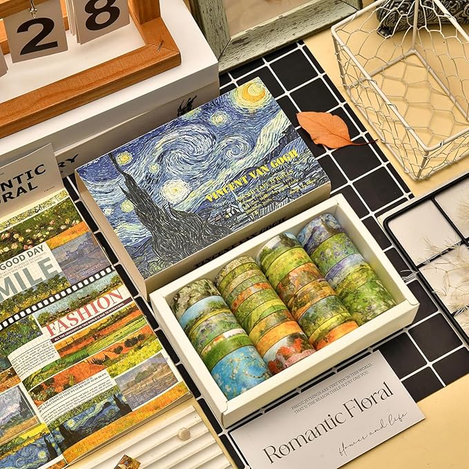 Funincloud Washi Tape Set Oil Painting Decorative Masking Tapes 25 Rolls Vintage Craft Tapes for Journaling Junk Journal Craft Scrapbook DIY Gift Wrapping