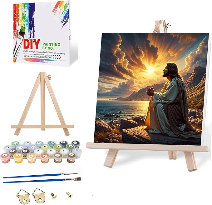 Axquilon Framed Paint by Numbers Kit for Adults-Jesus Adult Paint by Number Kits with Easel, Easy Adults' Paint-by-Number Kits Oil Painting for Gift Home Wall Decor 8x8in