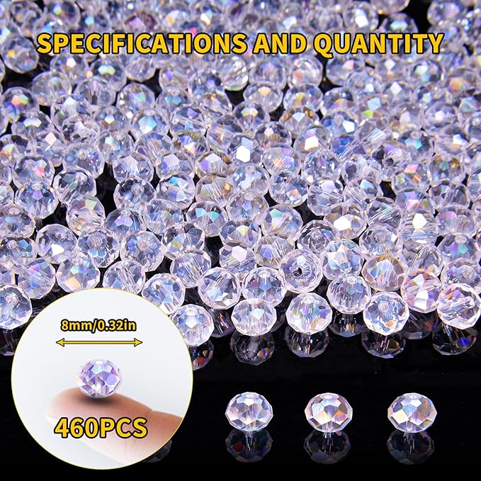 laopottbeads 460pcs 8mm crystal glass beads for jewelry making beads for bracelets necklace pendants making supplies(light purple)