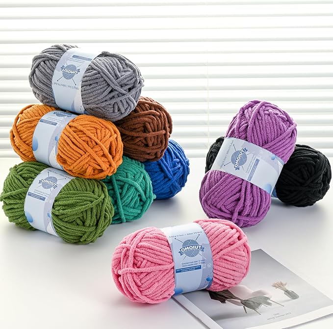 3 Pack Chunky Chenille Yarn for Crocheting, Baby Yarn for Crocheting Soft Blankets, Bulky Yarns for Crochet Amigurumi, 300g (223yds) Fluffy Velvet Yarns for Hand Knitting (3 Grass Green)