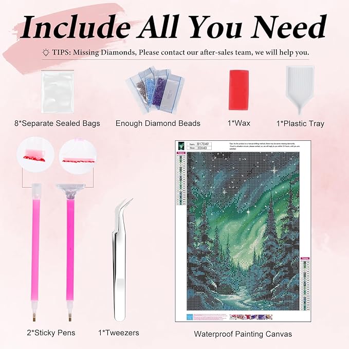 Yezavesu Aurora Diamond Art Kits for Adults, Forest Diamond Painting Kit for Beginners, 5D DIY Round Full Drill Painting with Gem Art Craft Kits for Home Wall Decor 12x16 Inch