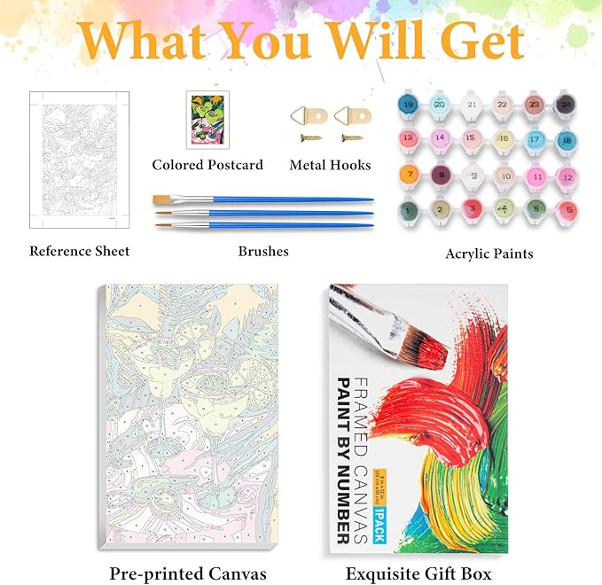 Framed Paint by Numbers Kit for Adults Beginner Cocktail, Adult Paint by Number Kits on Canvas Framed Cocktail, DIY Acrylic Oil Painting by Numbers with Frame, Perfect for Home Decor Gift 8 X 12 Inch