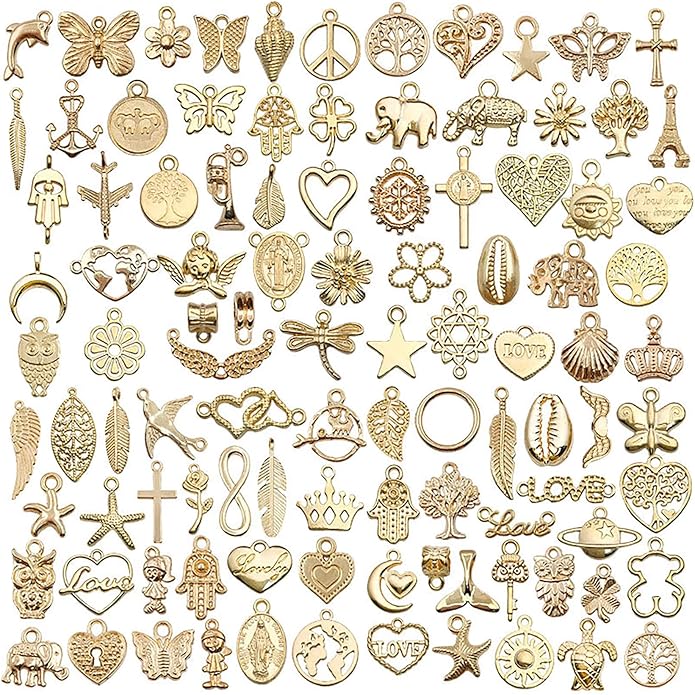 100 Pieces Jewelry Making Charms Pendants for Bracelet Bulk lot Necklace Earrings Keychain Charms Beads DIY Kit Trendy Craft